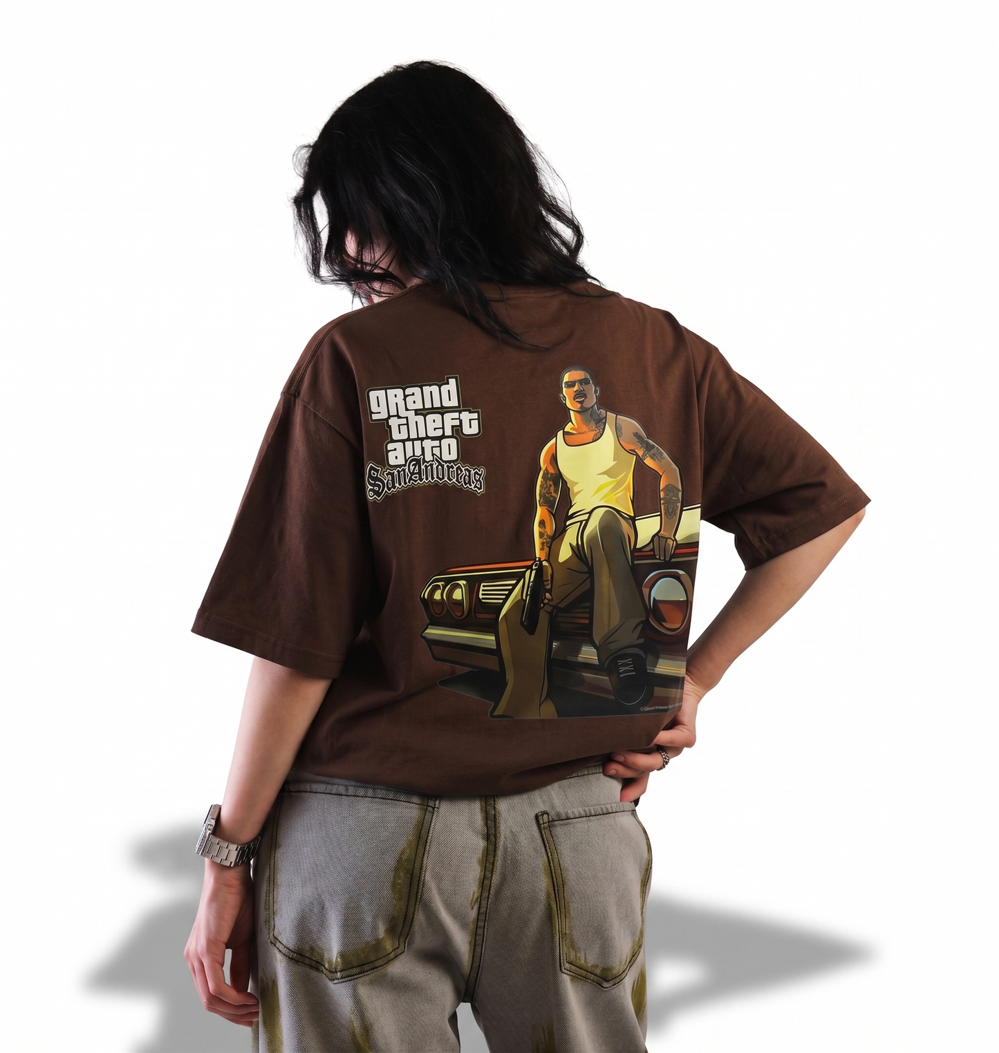 "SAN ANDREAS" Oversized T-Shirt- Brown