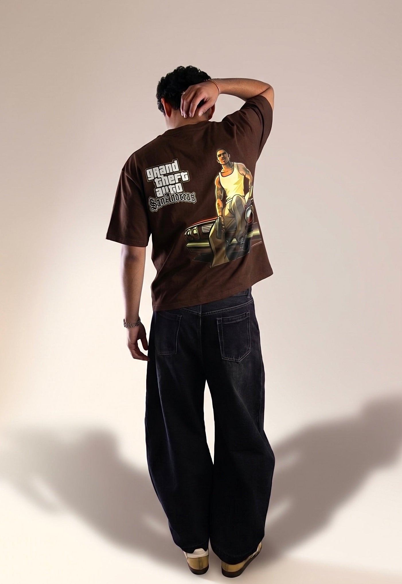 "SAN ANDREAS" Oversized T-Shirt- Brown