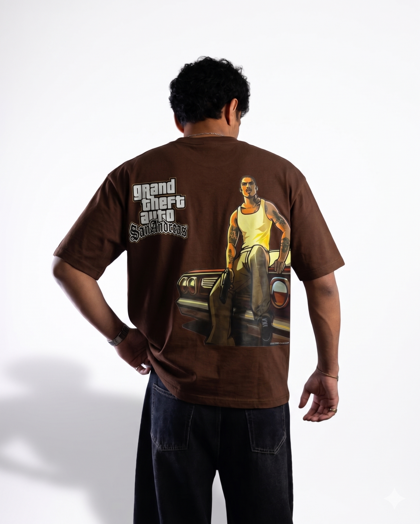 "SAN ANDREAS" Oversized T-Shirt- Brown